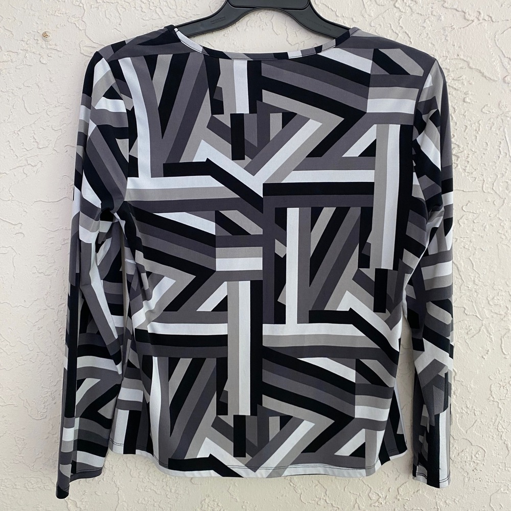 Worthington Y2k Mod Retro Geometric Top Women L Black Gray Long Sleeve Stretch - Picture 3 of 6